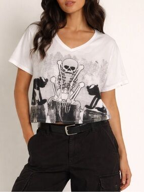Disney Skeleton Dance XL V-Neck T-Shirt Silly Symphony Halloween 100% Cotton